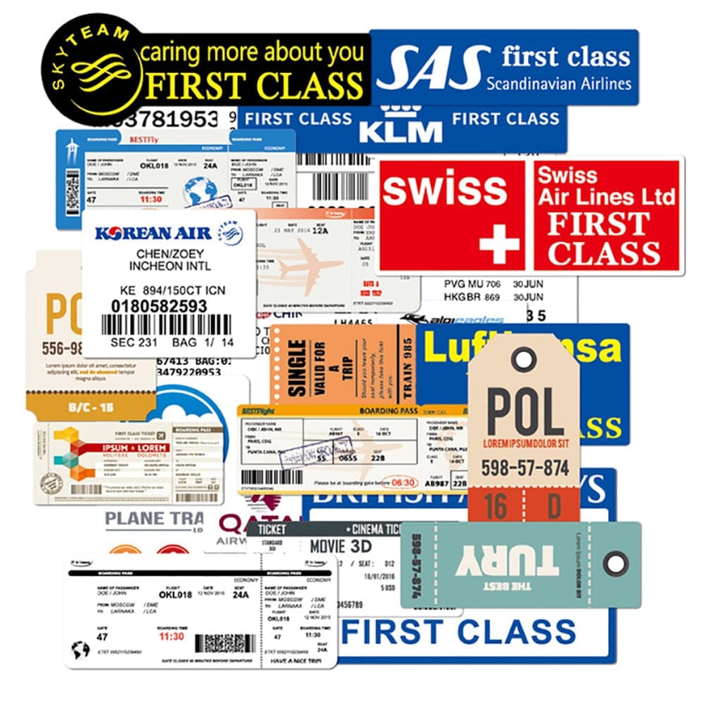 Pack de 30 Autocollants Valise & Cartes d'Embarquement