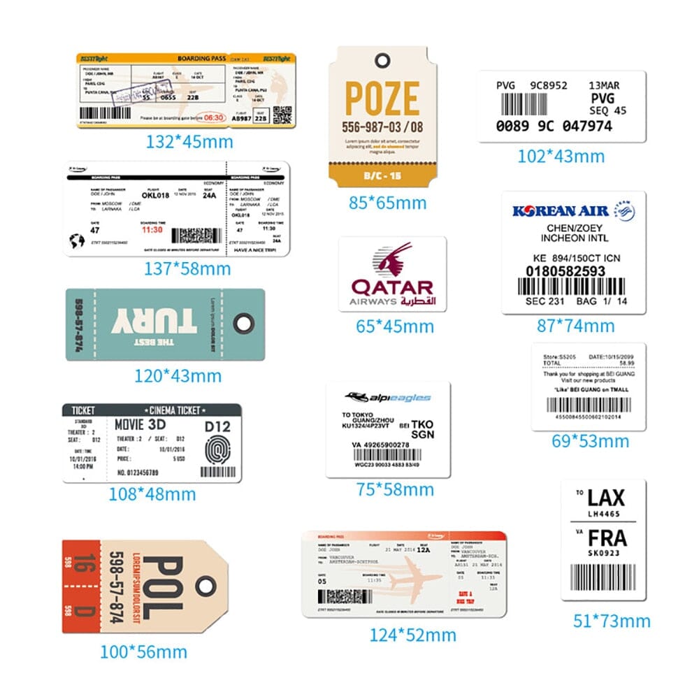 Pack de 30 Autocollants Valise & Cartes d'Embarquement