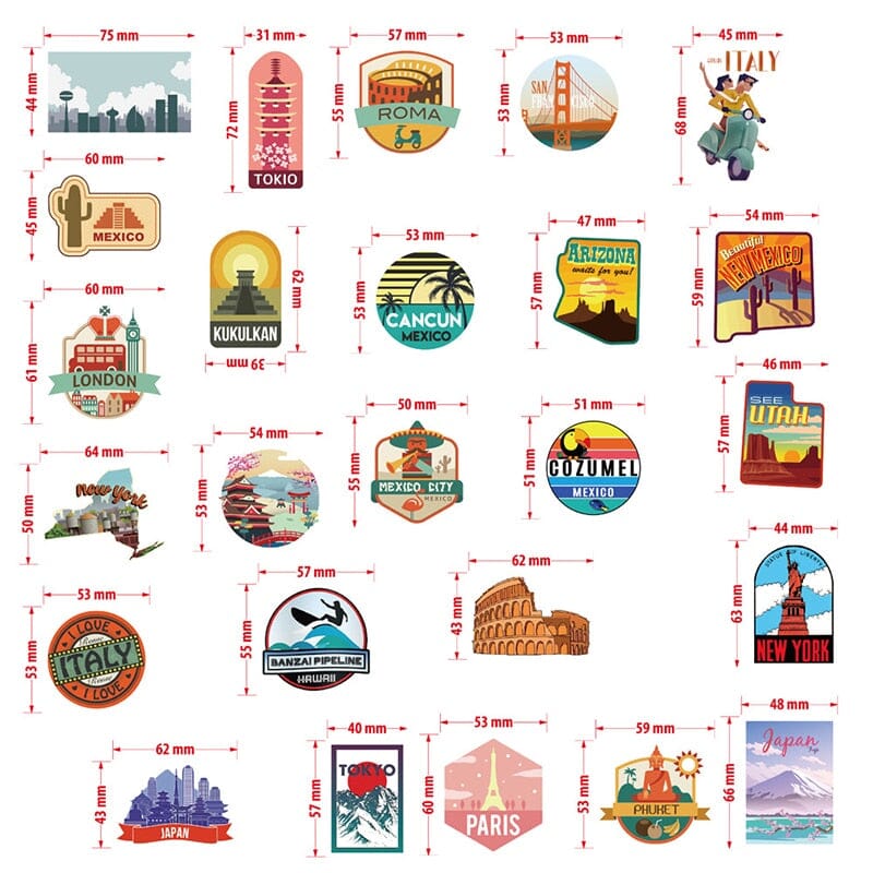 Pack de 50 Autocollants Valise Destinations