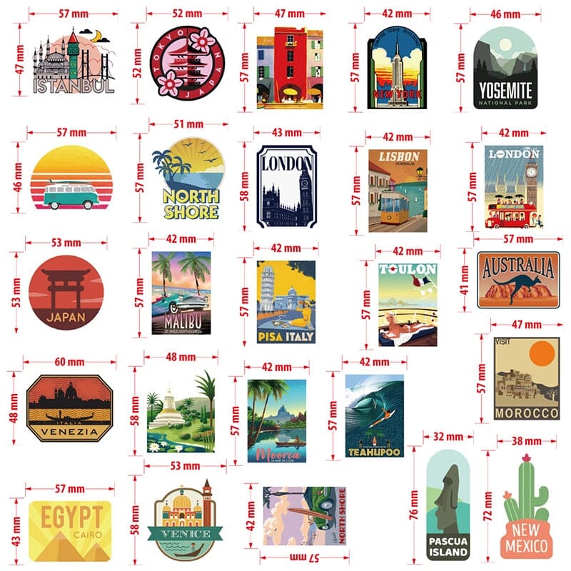 Pack de 50 Autocollants Valise Destinations
