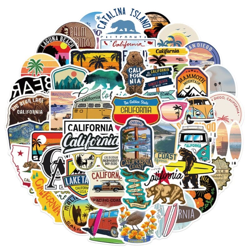 Autocollants Californie pour Valise (Pack de 50)