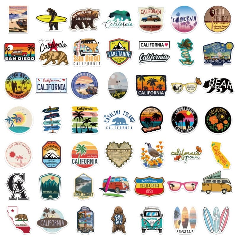 Autocollants Californie pour Valise (Pack de 50)