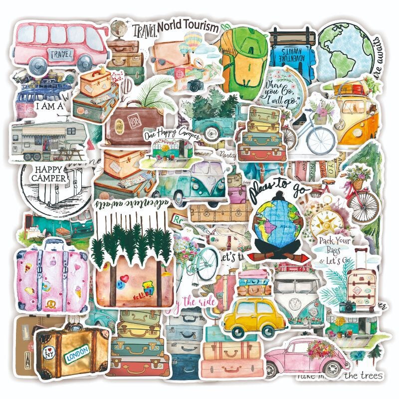 Pack de 50 Autocollants Voyage pour Valise.