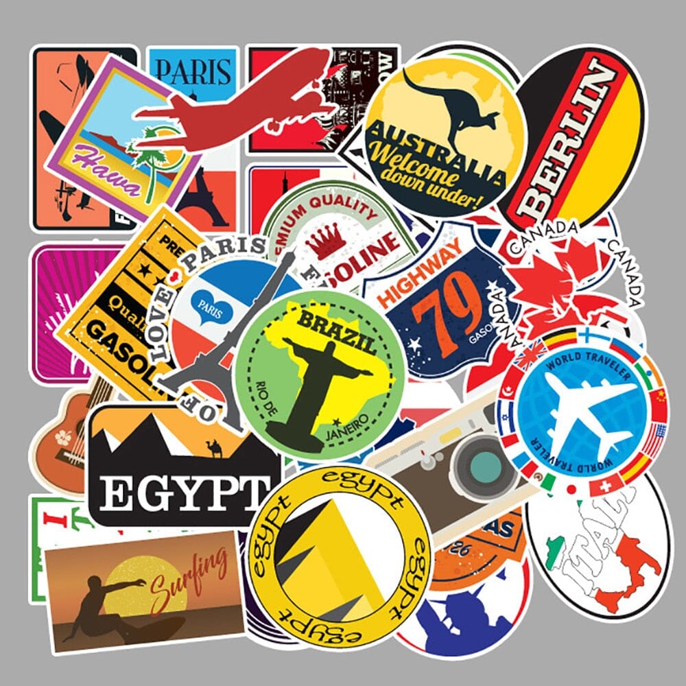 Pack de 50 Stickers pour Valise - Voyages