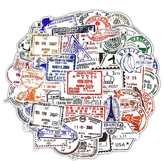 Valise Stickers & Passport Stamps (50-Pack)