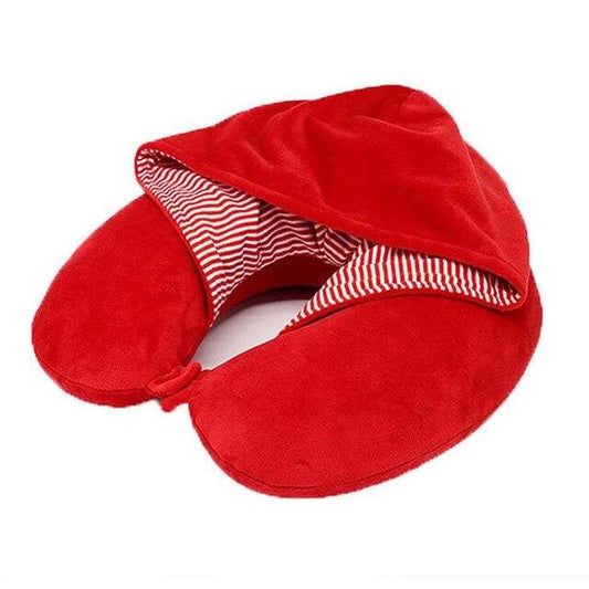 Coussin de Voyage avec Capuche Rouge