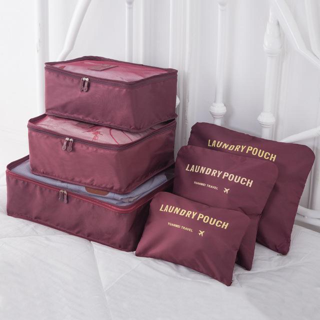 Ensemble de Sacs de Rangement pour Valise (Set de 6, Bordeaux)