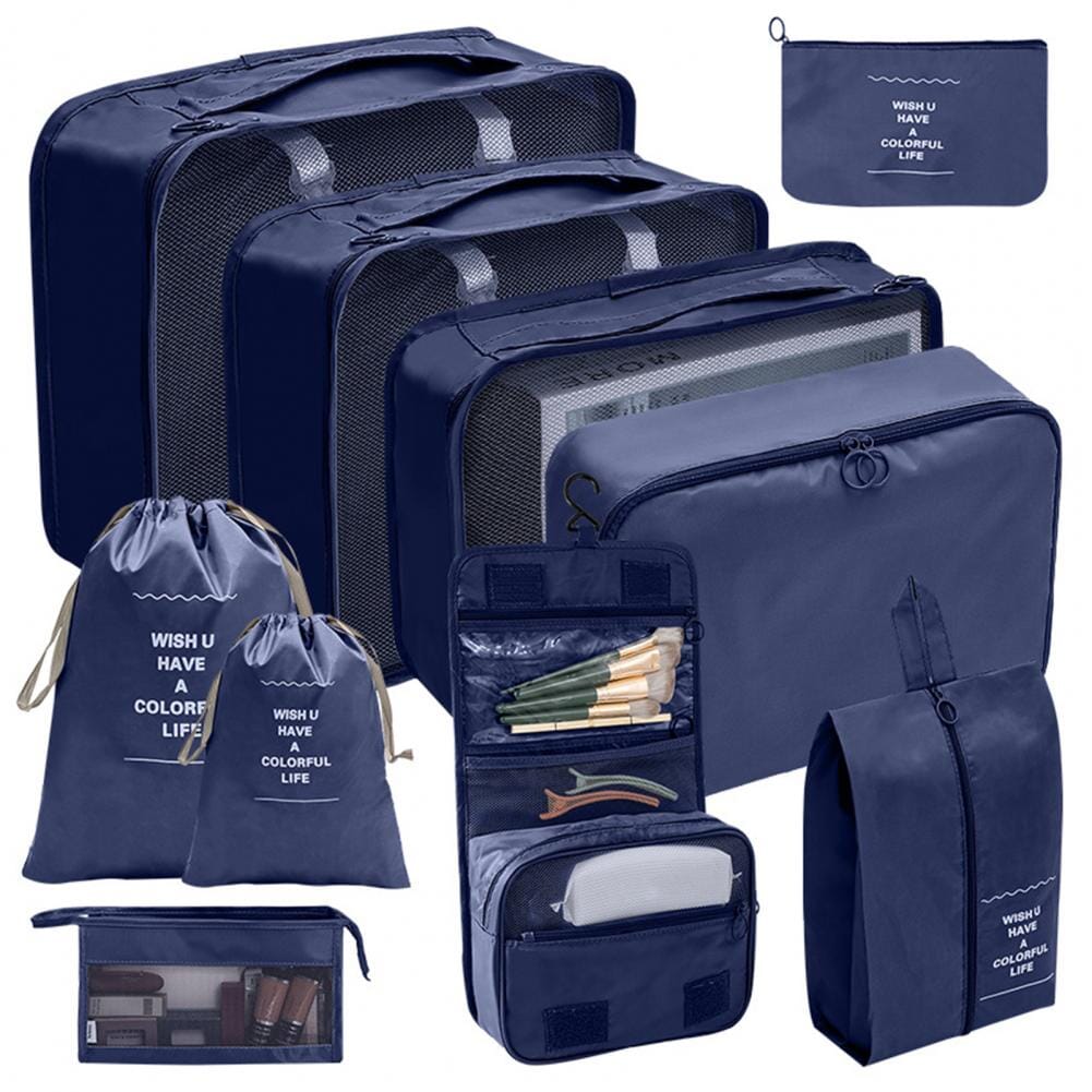 Set de 10 Pochettes d'Organisation pour Valise (Bleu Marine)