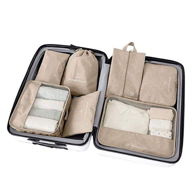 Ensemble de 7 Organisateurs de Valise To Travel To Live (Beige)