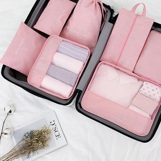 Ensemble d'Organisateurs de Valise To Travel To Live (Set de 7, Rose)