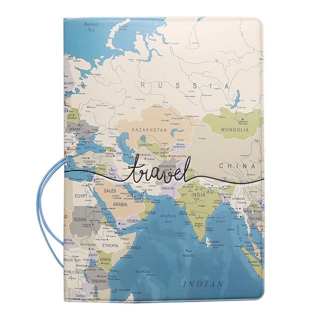 Blue Travel Map - Protège-Passeport de Qualité