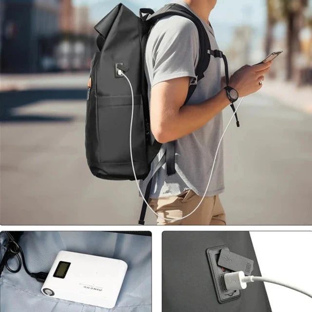 Sac à Dos Roll Top Étanche avec Port USB