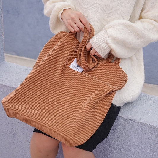 Tote Bag en Velours Côtelé pour Femme