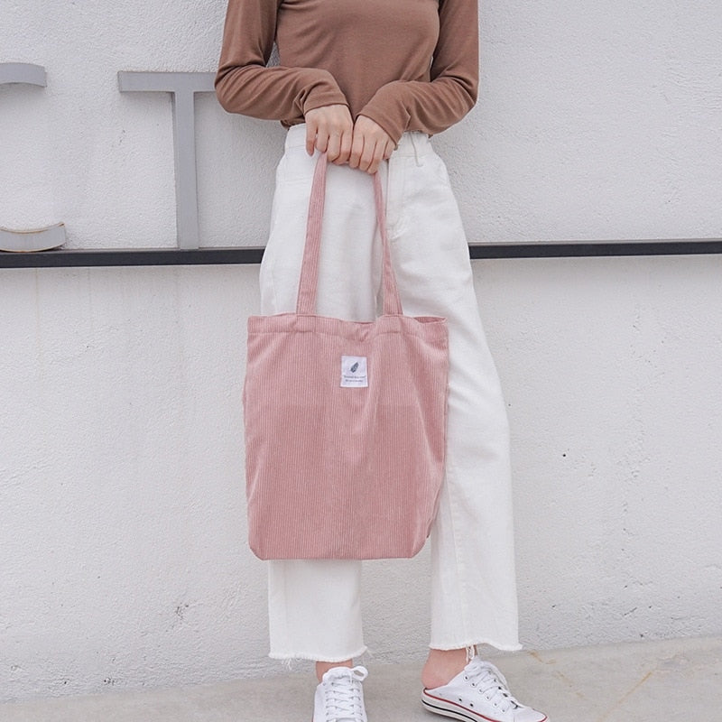 Tote Bag en Velours Côtelé pour Femme