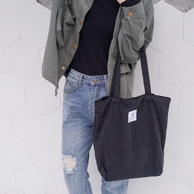 Tote Bag en Velours Côtelé pour Femme