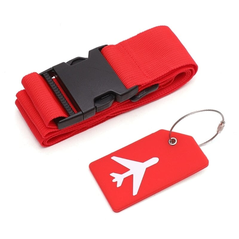 Sangles de Valise & Porte-Étiquette Bagage Avion - Rouge