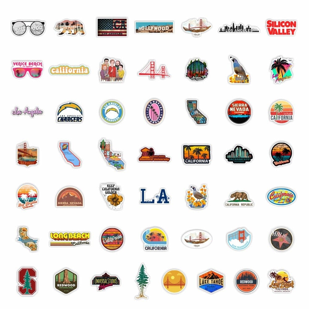 Pack de 50 Stickers Californie USA.