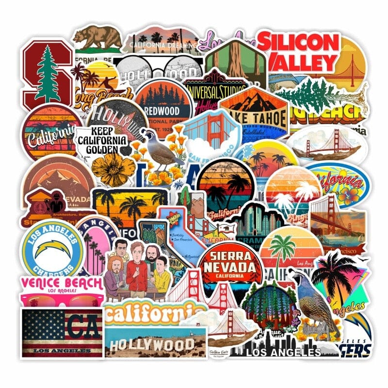 Pack de 50 Stickers Californie USA.