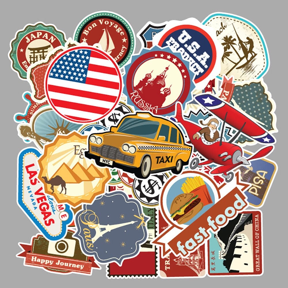 Pack de 50 Stickers pour Valise - Voyages