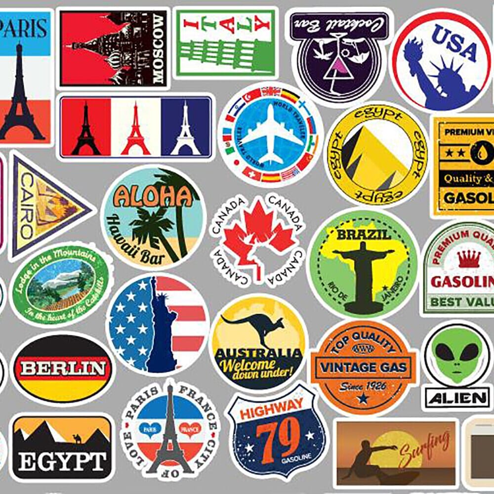 Pack de 50 Stickers pour Valise - Voyages