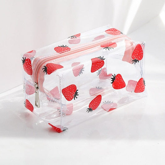 Trousse de Toilette Femme Transparente aux Fraises