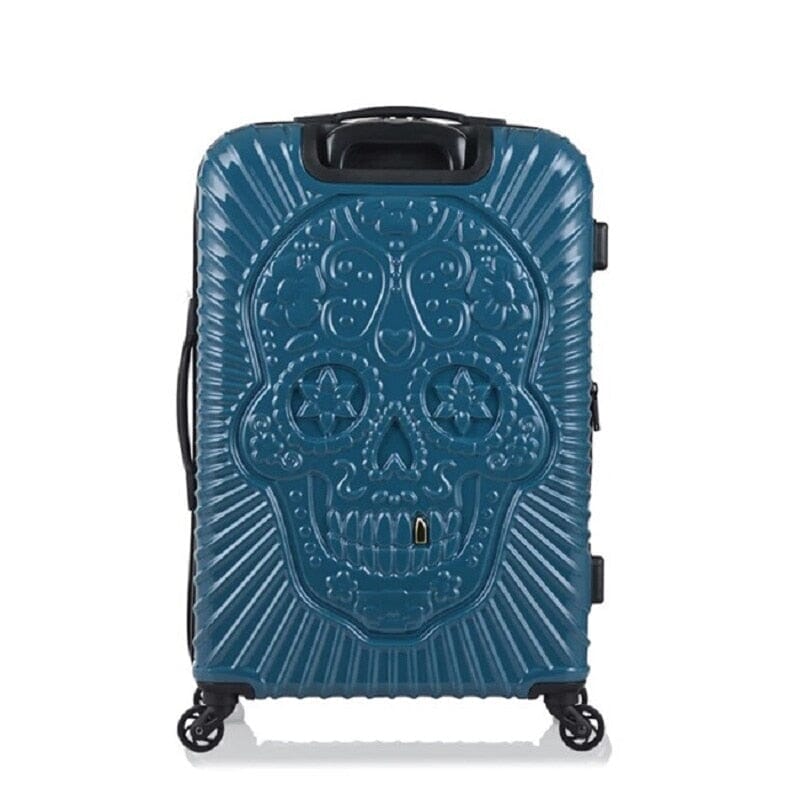 Valise Mexicaine Tête de Mort en Relief - Bleu