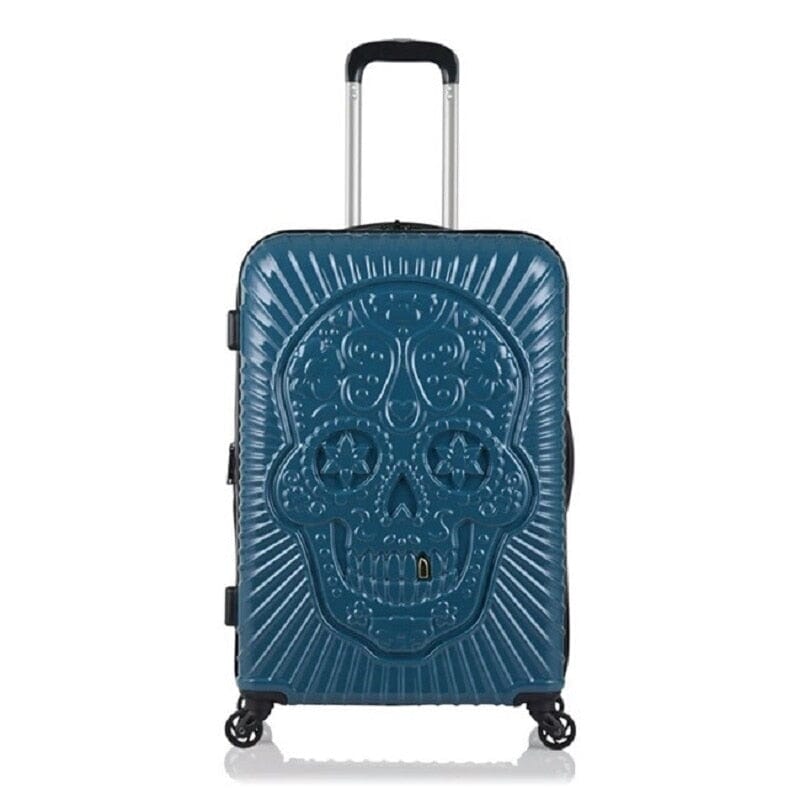 Valise Mexicaine Tête de Mort en Relief - Bleu