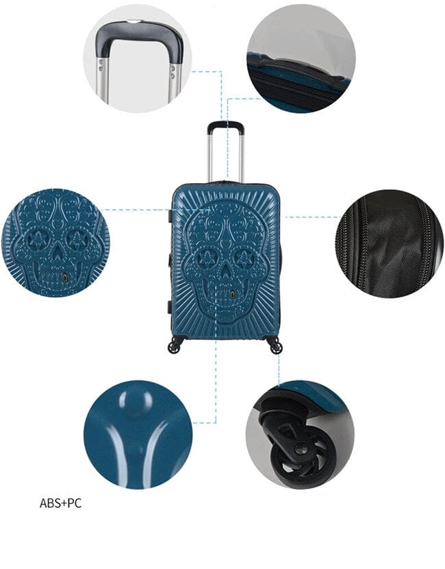 Valise Mexicaine Tête de Mort en Relief - Bleu